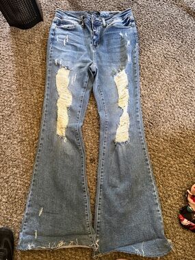 Judy Blue Light Blue Distressed Flare Jeans